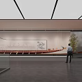Ancient Boat Exhibition In Museum Hall With Visitor Map And Green Plant