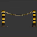 Yellow Black Construction Bollards Connected With Chains For Safety Barriers In Building Sites