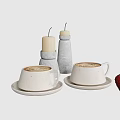 Minimalist Modern Decorative Ornament Set With Coffee Cups Saucers And Candles