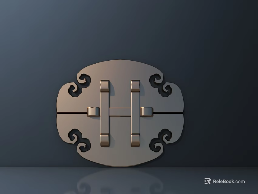 Ornate Metallic Door Handle Featuring Oval Design And Curved Scroll Accents 3d model 