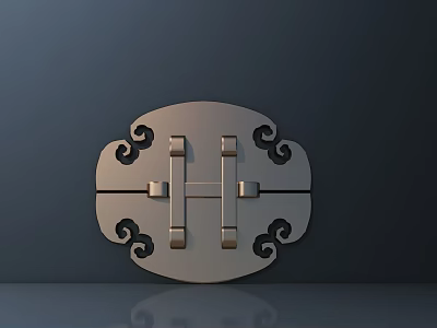 Ornate Metallic Door Handle Featuring Oval Design And Curved Scroll Accents 3d model