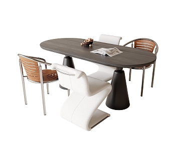 Middle style dining table and chair combination 3d model