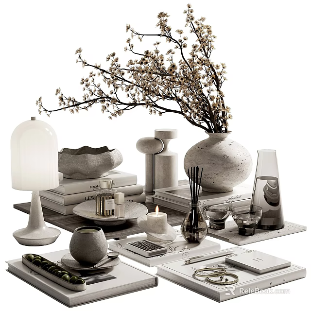 Modern Minimalist Decorative Ornaments Set With Vase Lamp Bowl Books And Geometric Decor 3d model 