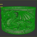 Detailed Dragon Sculpture Carving On Stone Container With Wings And Decorative Patterns