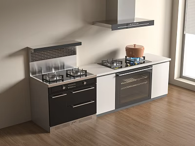 Modern Kitchen With Gas Stove Oven Range Hood And White Cabinets 3d model