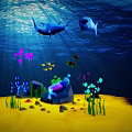 Underwater Game Character Scene With Tuna Fish Jellyfish And Coral Reef