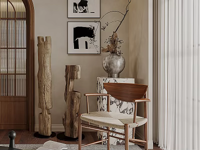 Elegant Wooden Frame Accent Chair With Beige Cushion And Comfortable Armrests Design 3d model