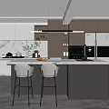 Modern Restaurant Interior With Open Kitchen Marble Island Countertop And Cabinets