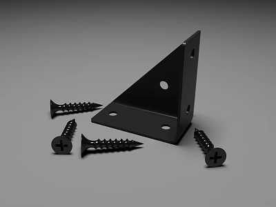 Black Triangular Bracket and Screws Durable Metal Practical Hardware Tools for Assembly Projects 3d model