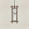 Japanese Style Pendant Light With Bamboo Pattern And Wooden Frame Design