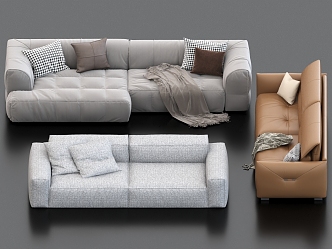 Multiplayer Sofa Double Sofa Combination Fabric Sofa Leather Sofa 3d model