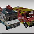 Colorful Food Trucks With Mr Snack And Hot Dog Logos Striped Awning Antenna And Lights