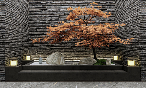 New Chinese style landscape sketch Zen dry stone landscape sketch 3d model