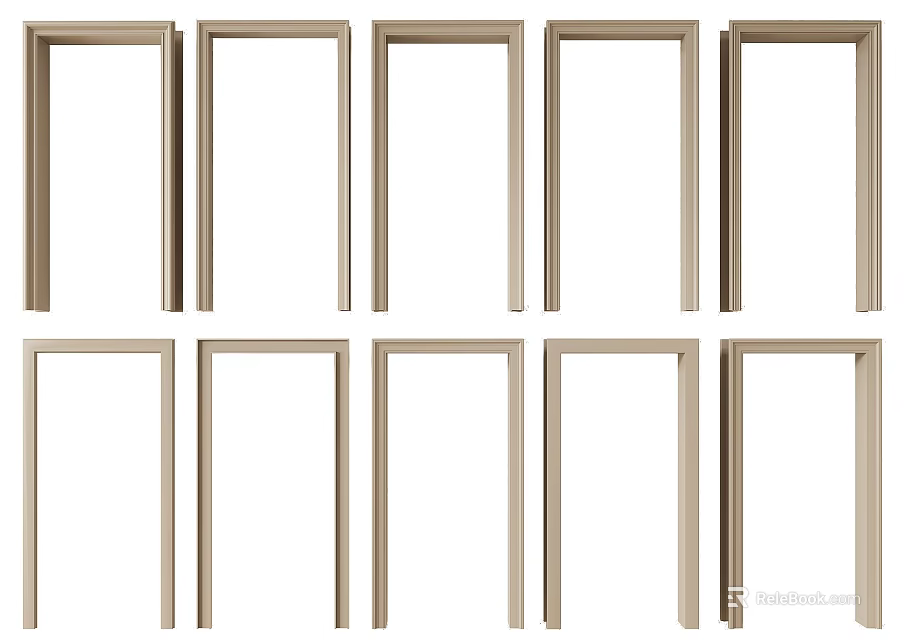 Multiple Light Brown Modern Door Frames Arranged In Rows For Home Use 3d model 