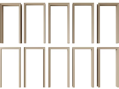 Multiple Light Brown Modern Door Frames Arranged In Rows For Home Use 3d model