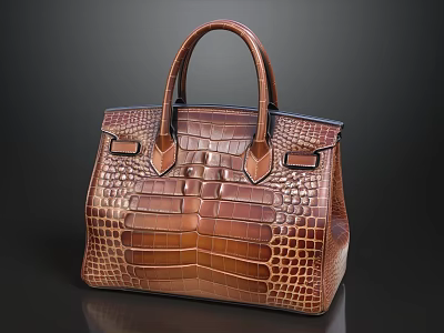 Luxury Brown Crocodile Texture Leather Handbag With Elegant Design And Handles 3d model