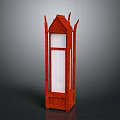 Tall Red Storage Cabinet With Glass Door And Decorative Ornate Top Design