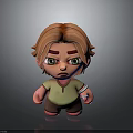 Cute 3D Cartoon Character With Orange Hair Green Eyes Frowning Expression And Arm Bandage