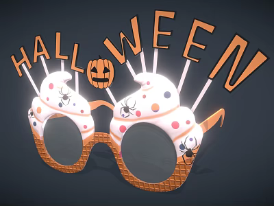 Halloween Themed Decorative Glasses With Pumpkin Design Spider Accents Waffle Frame And Creamy Colorful Dots 3d model