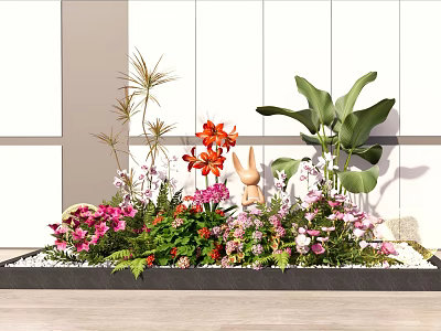 Colorful Garden Flower Arrangement With Red Lilies Pink Blooms And Green Leaves 3d model