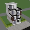 Modern Detached Villa Exterior With Balconies Lush Greenery And Landscaped Garden