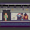 Modern Stylish Pixel Scene Featuring Purple Platform And Two Standing Characters 3d model