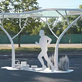 Modern Roadside Facility with Canopy Bicycle Parking Table and Runner in Green Surroundings