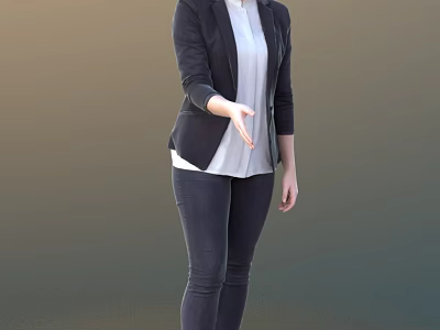 A Woman In Black Blazer White Shirt And Dark Skinny Pants Extending Hand 3d model