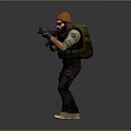 Tactical Game Character With Orange Beanie Sunglasses Green Backpack Tactical Vest Green Pants And Rifle