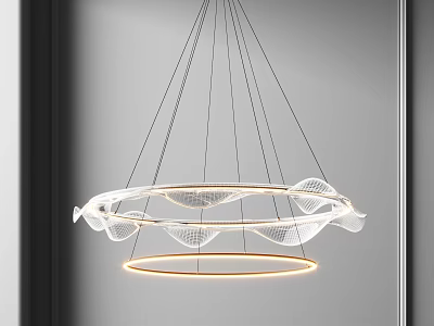 Stylish Modern Circular Chandelier With Transparent Elements And Illuminated Rings Design 3d model