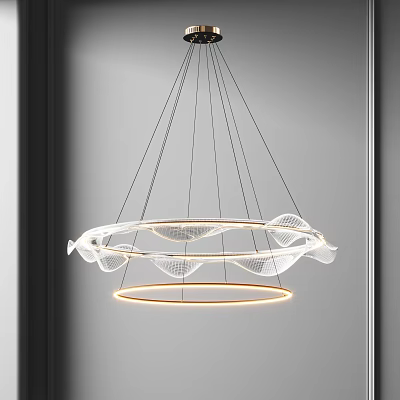 Stylish Modern Circular Chandelier With Transparent Elements And Illuminated Rings Design 3d model