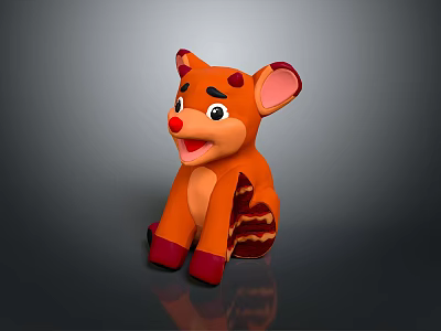Adorable Cartoon Orange Stuffed Toy With Big Ears Red Nose Smiling Face And Red Paws 3d model