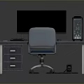 Modern Computer Desk Setup With Monitor Tower Keyboard And Chair