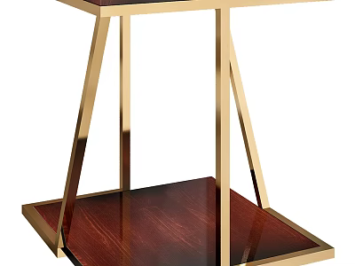 Modern Side Table With Wooden Top Lower Shelf And Gold Metal Frame 3d model