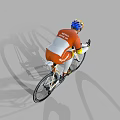Man Riding Road Bicycle In Orange And Yellow Sportswear With Helmet And Sunglasses
