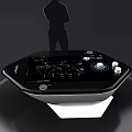 Futuristic Console Scene With Standing Human Silhouette And Illuminated Ceiling Structure 3d model