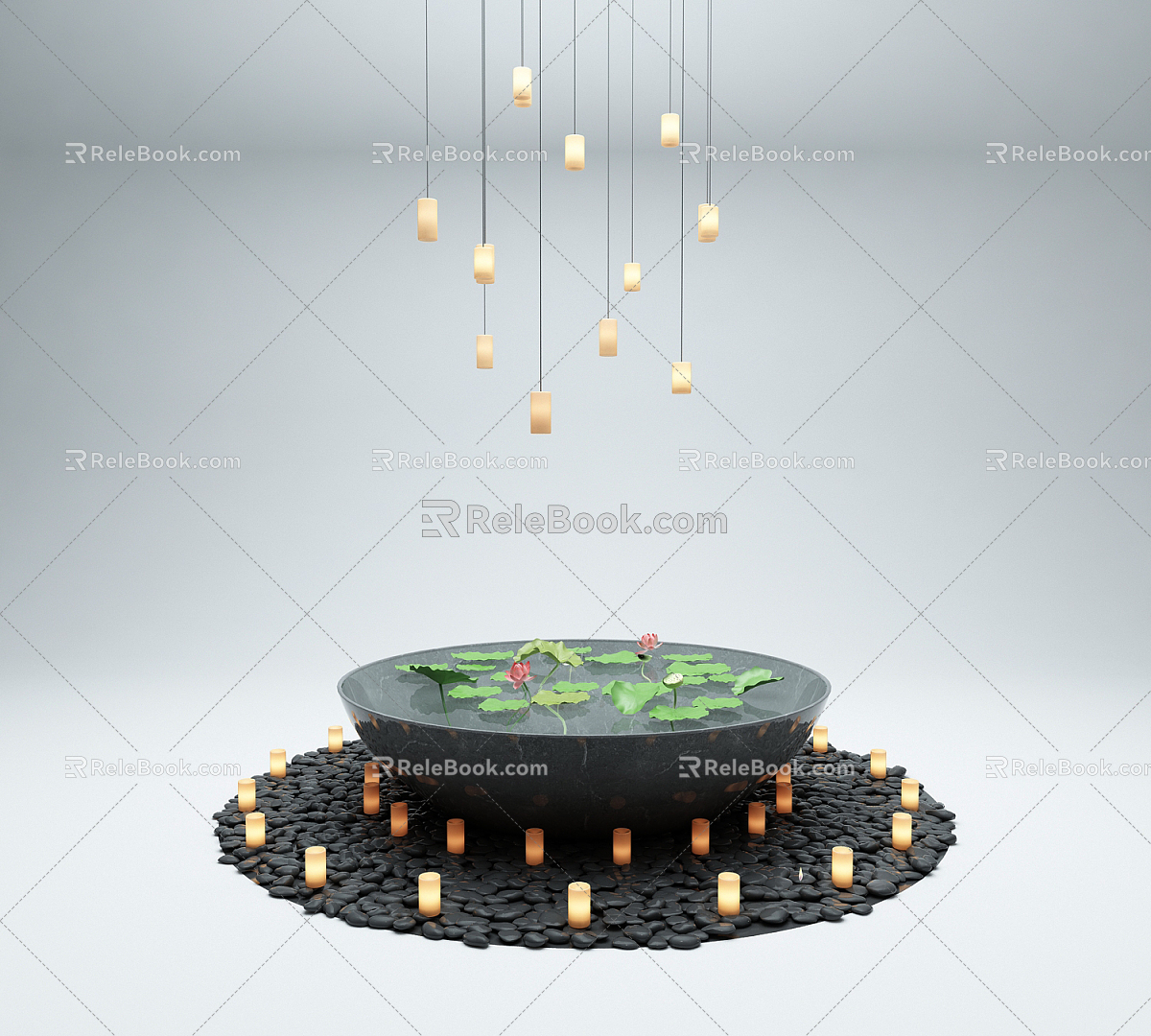 Modern water tank water feature lotus chandelier model