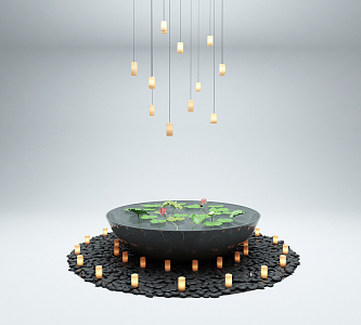 Modern water tank water feature lotus chandelier 3d model