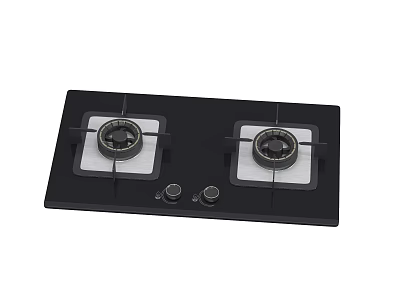 Modern Kitchen Gas Stove Double Burner Black Glass Top With Control Knobs For Home Cooking 3d model