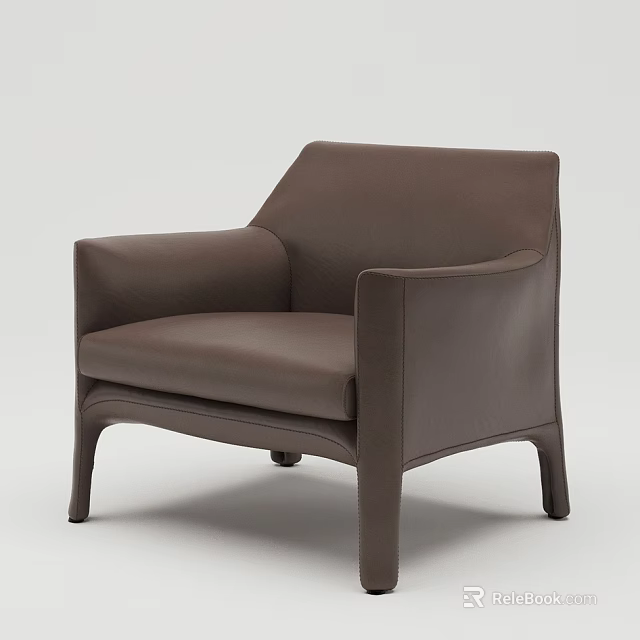 Modern Brown Leather Single Sofa With Comfortable Armrest And Stylish Design 3d model