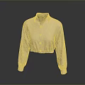 Beige Collared Cropped Shirt with Long Sleeves Button Front and Elastic Waist Design
