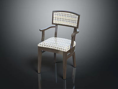 Classic Armchair With Checkerboard Pattern Seat Backrest Armrests And Wooden Legs 3d model