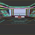 Futuristic Command Center Interior With Tiered Seats Green Screens And Central Platform