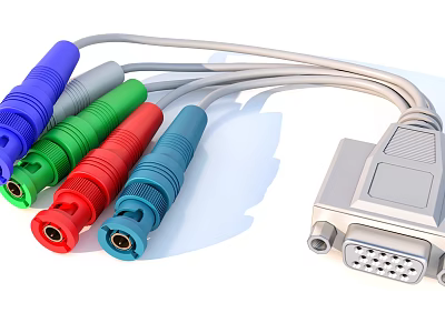 Colorful VGA Cable With Diverse Colored Plugs And Display Connector 3d model