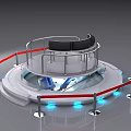Modern Car Display Stand With Circular Platform Red Ropes And Blue Lights 3d model
