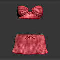 Women's Pink Plaid Bikini Top with Bow and Matching Skirt Set