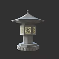 Outdoor Traditional Stone Lantern With Pagoda Style Roof Carved Lattice And Warm Glowing Light