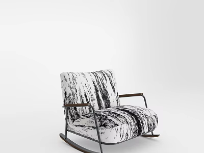 Single Rocking Sofa With Black And White Textured Fabric And Metal Armrests 3d model