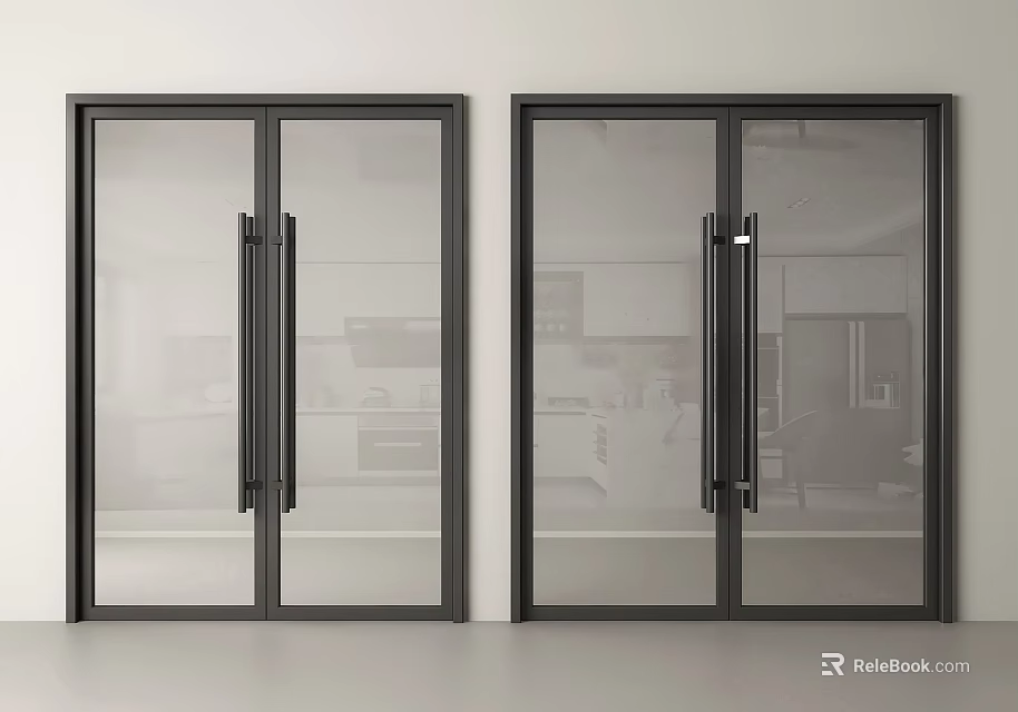 Modern Sliding Glass Doors With Black Frames For Home Interior Entrance 3d model 
