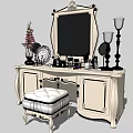 Classic Dressing Table with Mirror Cosmetics Vase Flowers Photo Frame Candle Holder and Padded Stool